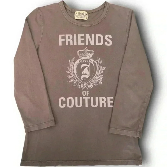 Vtg Y2K Juicy‎ Couture Friends of Couture Graphic T-Shirt Slogan 3/4 Sleeves M - Picture 1 of 6